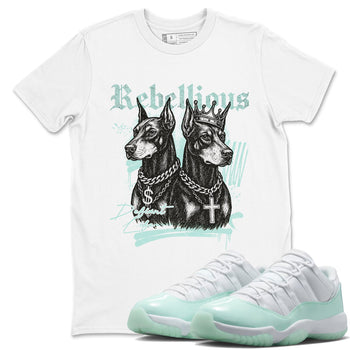 Rebellious sneaker match t-shirt styled to complete your fit with the Air Jordan 11 Igloo sneakers, shown in White 1.