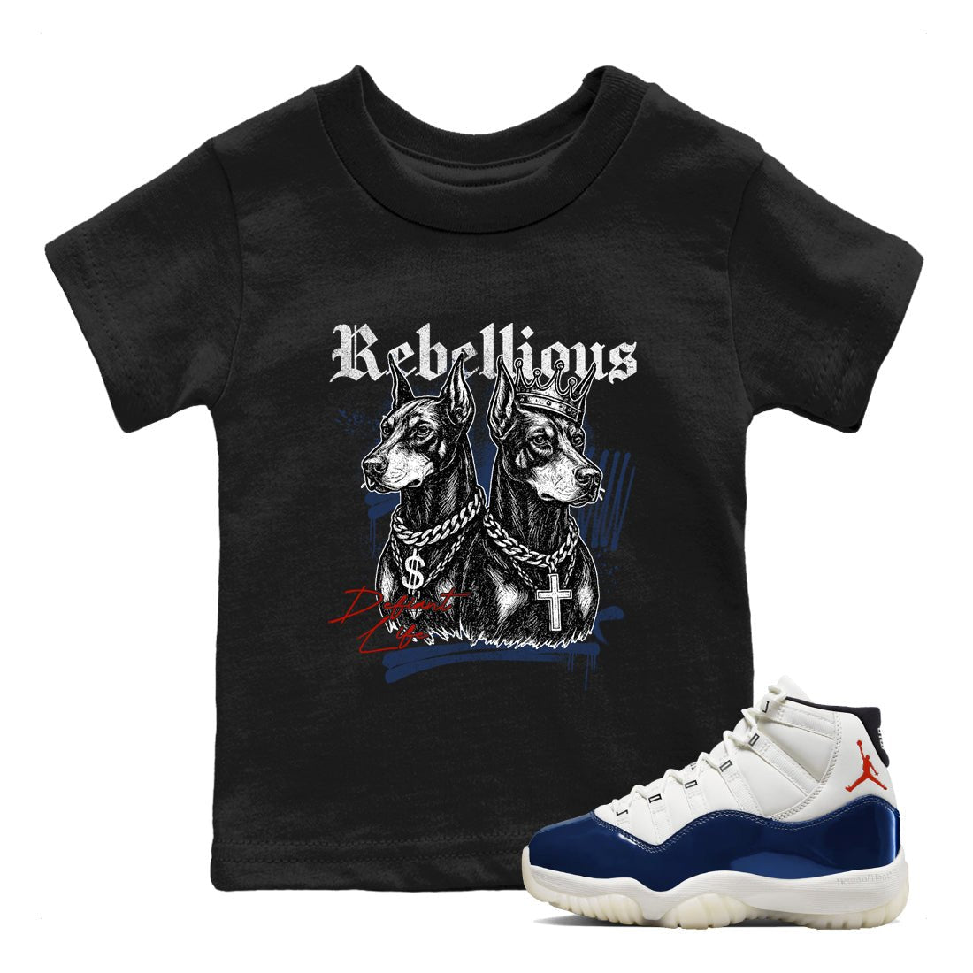 Sneaker match tees – Sneaker Tees To Match Air Jordan 11 Rare Air Shoes – Rebellious Kids T-Shirt Black 1
