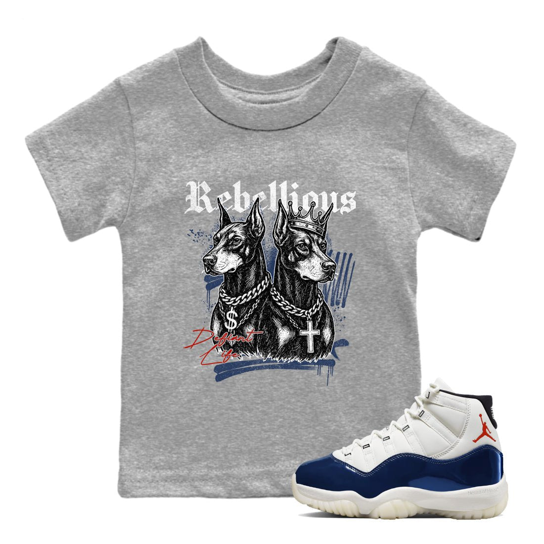 Sneaker match tees – Sneaker Tees To Match Air Jordan 11 Rare Air Shoes – Rebellious Kids T-Shirt Heather Grey 1