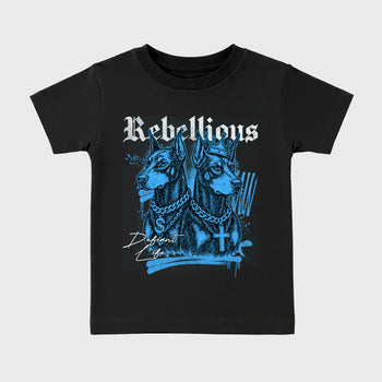 Sneaker match tees – Sneaker Tees To Match Air Jordan 14 University Blue Shoes – Rebellious Kids T-Shirt Black 2