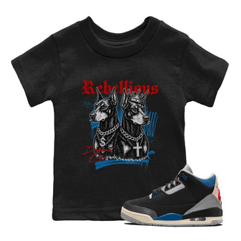 Rebellious baby and kids t-shirt crafted for little sneakerheads to shine with the Air Jordan 3 Rare Air sneakers, displayed in Black 1.