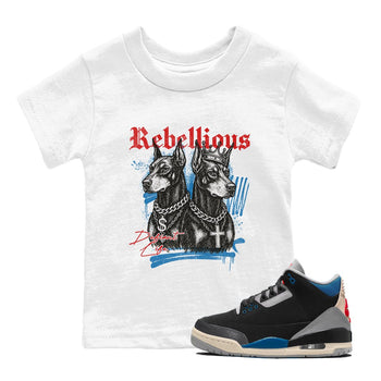 Rebellious baby and kids t-shirt crafted for little sneakerheads to shine with the Air Jordan 3 Rare Air sneakers, displayed in White 1.