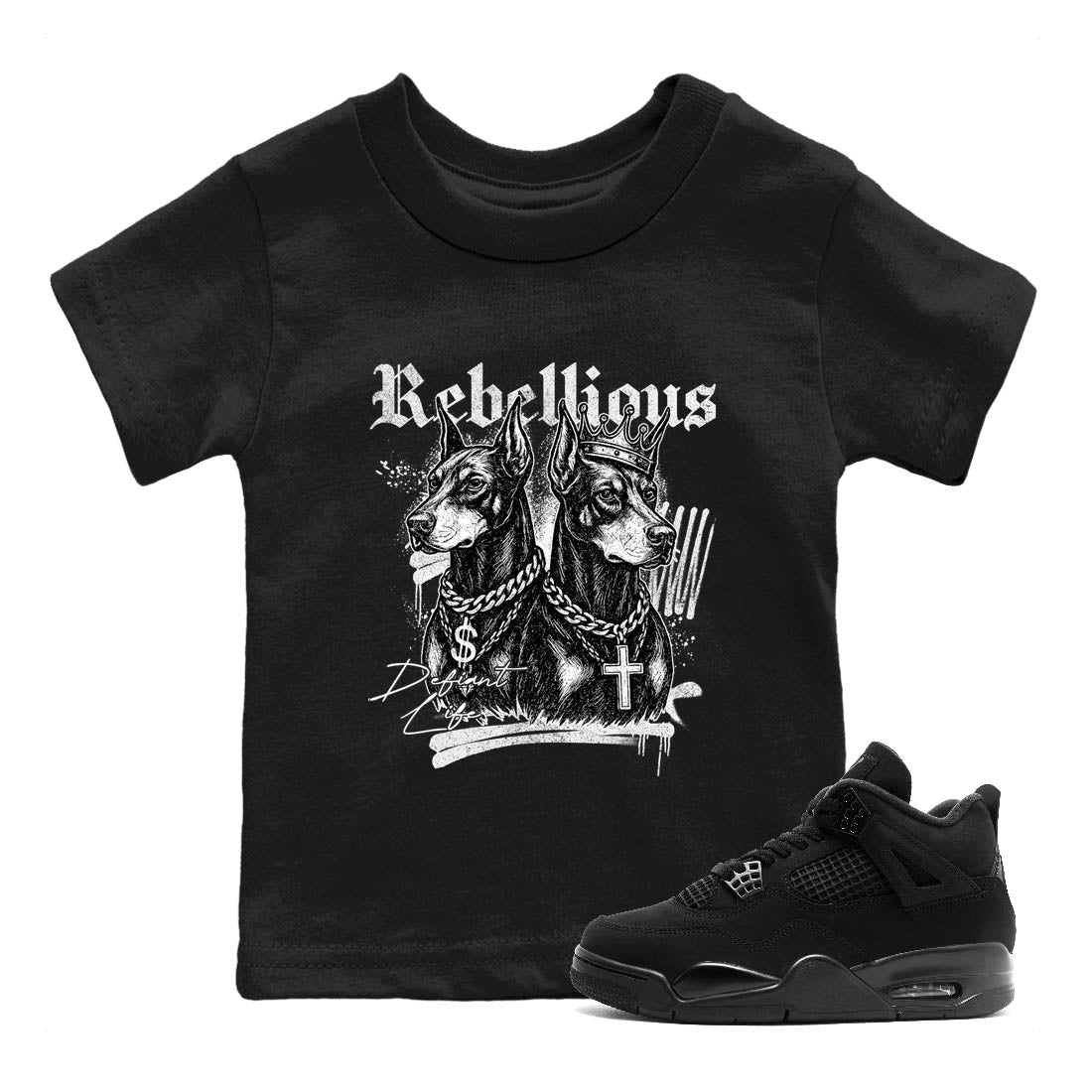 Best Sneakerfit graphic tee – Sneaker Tees To Match Air Jordan 4 Retro Black Cat Sneakers – Rebellious Kids T-Shirt Black 1