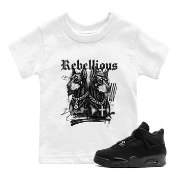 Best Sneakerfit graphic tee – Sneaker Tees To Match Air Jordan 4 Retro Black Cat Sneakers – Rebellious Kids T-Shirt White 1