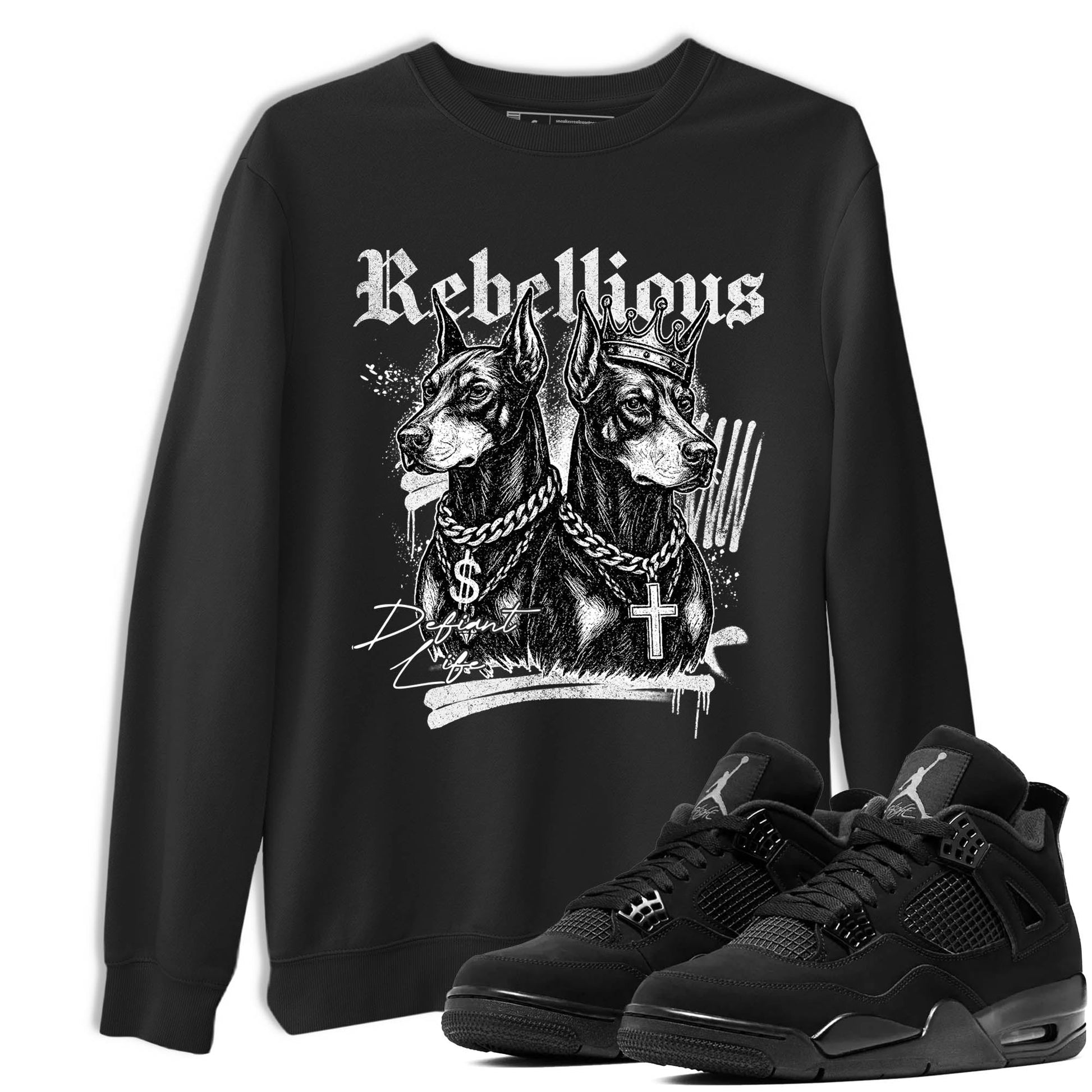 Best Sneakerfit graphic tee – Sneaker Tees To Match Air Jordan 4 Retro Black Cat Sneakers – Rebellious Tee Black 1