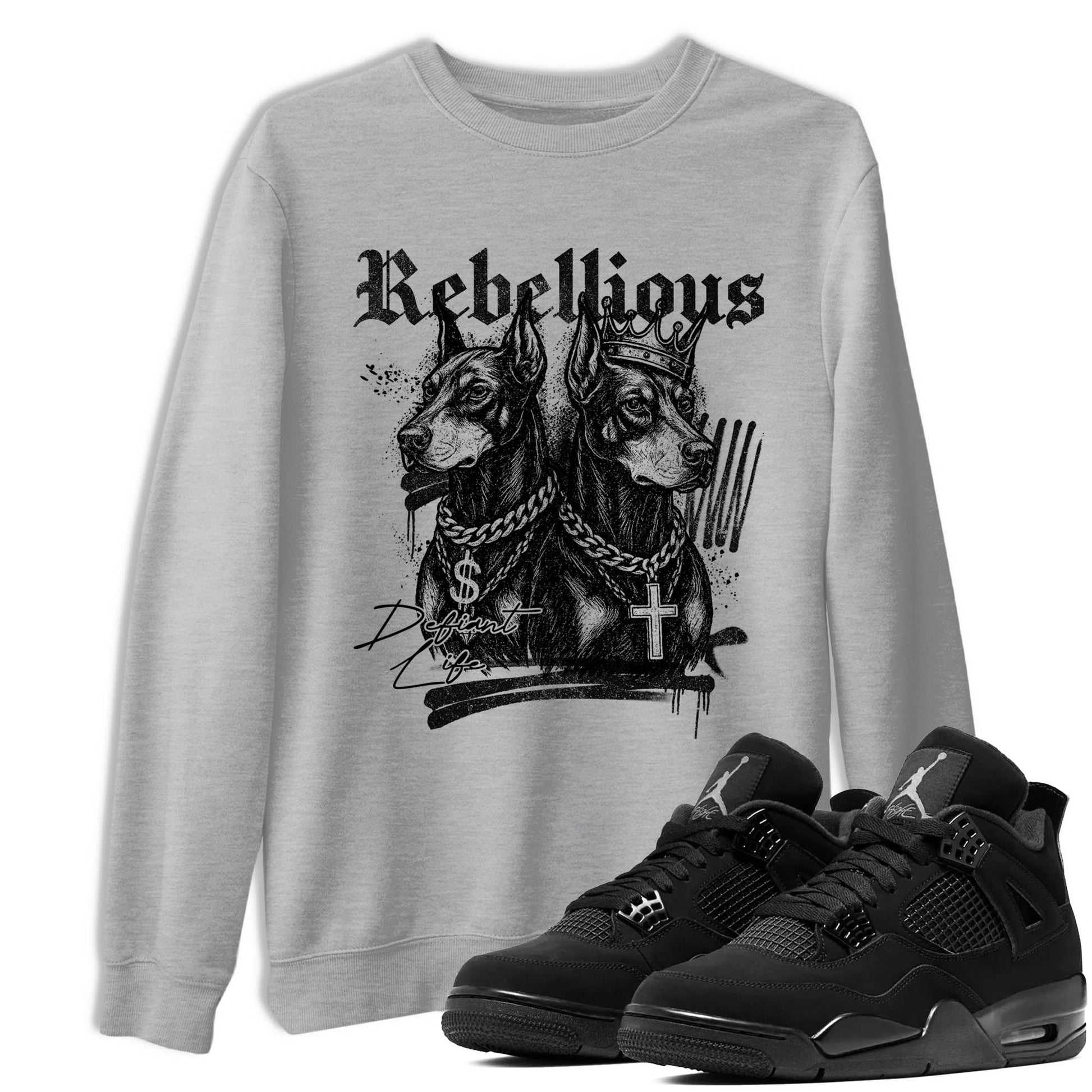 Best Sneakerfit graphic tee – Sneaker Tees To Match Air Jordan 4 Retro Black Cat Sneakers – Rebellious Tee Heather Grey 1