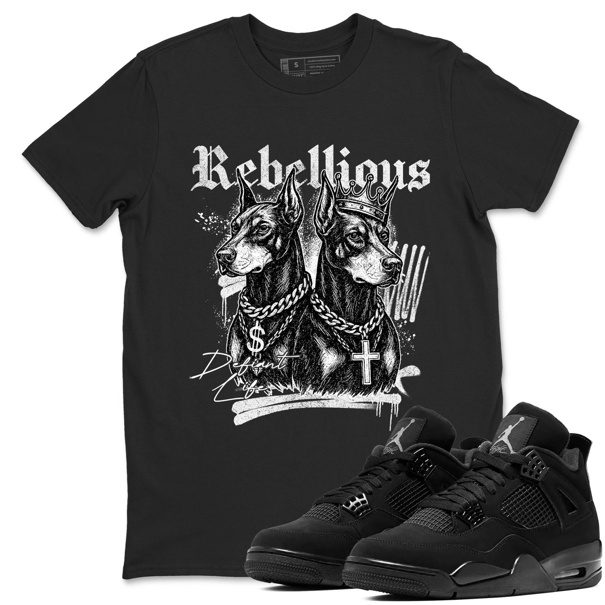 Best Sneakerfit graphic tee – Sneaker Tees To Match Air Jordan 4 Retro Black Cat Sneakers – Rebellious Tee Black 1