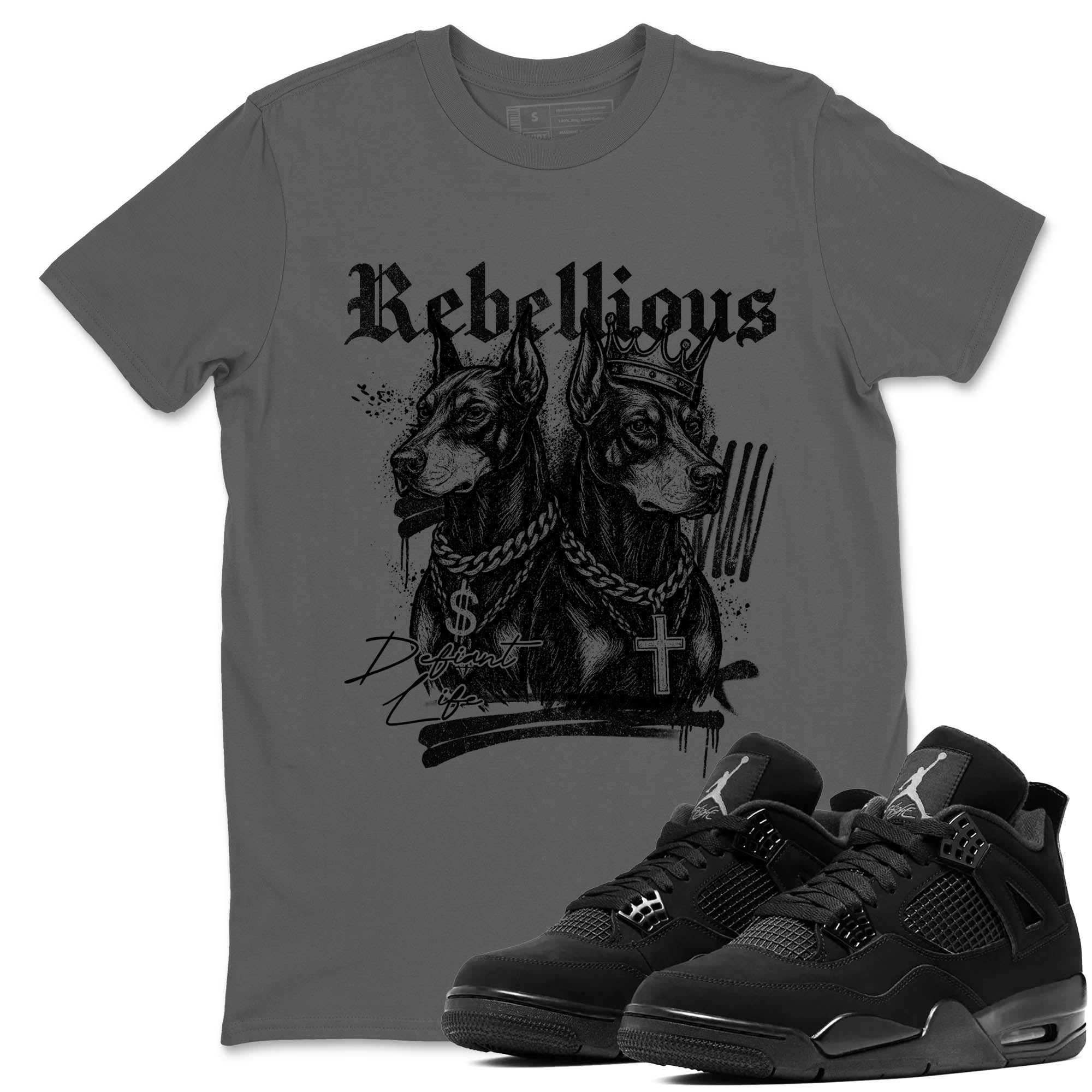 Best Sneakerfit graphic tee – Sneaker Tees To Match Air Jordan 4 Retro Black Cat Sneakers – Rebellious Tee Cool Grey 1