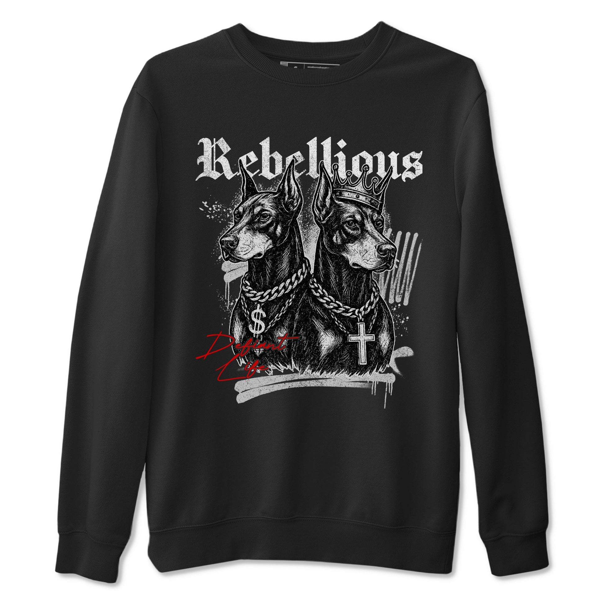 Rebellious sneaker match t-shirt styled to complete your fit with the Air Jordan 4 White Cement sneakers, shown in Black 2.