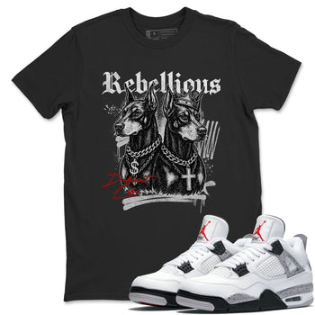 Rebellious sneaker match t-shirt styled to complete your fit with the Air Jordan 4 White Cement sneakers, shown in Black 1.