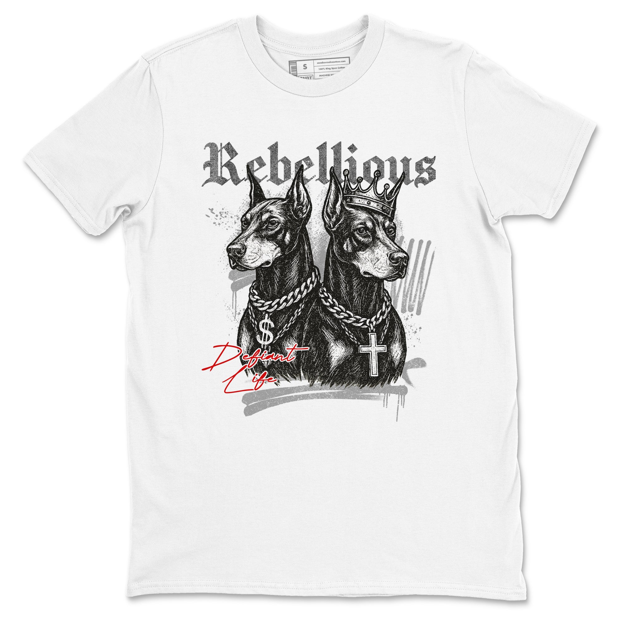 Rebellious sneaker match t-shirt styled to complete your fit with the Air Jordan 4 White Cement sneakers, shown in White 2.