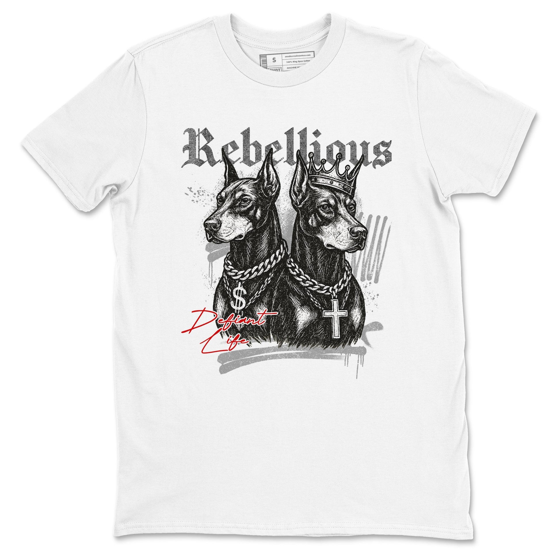 Rebellious sneaker match t-shirt styled to complete your fit with the Air Jordan 4 White Cement sneakers, shown in White 2.