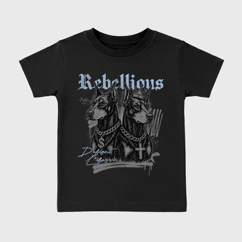 Sneaker match tees – Sneaker Tees To Match Air Jordan 5 Wolf Grey Shoes – Rebellious Kids T-Shirt Black 2