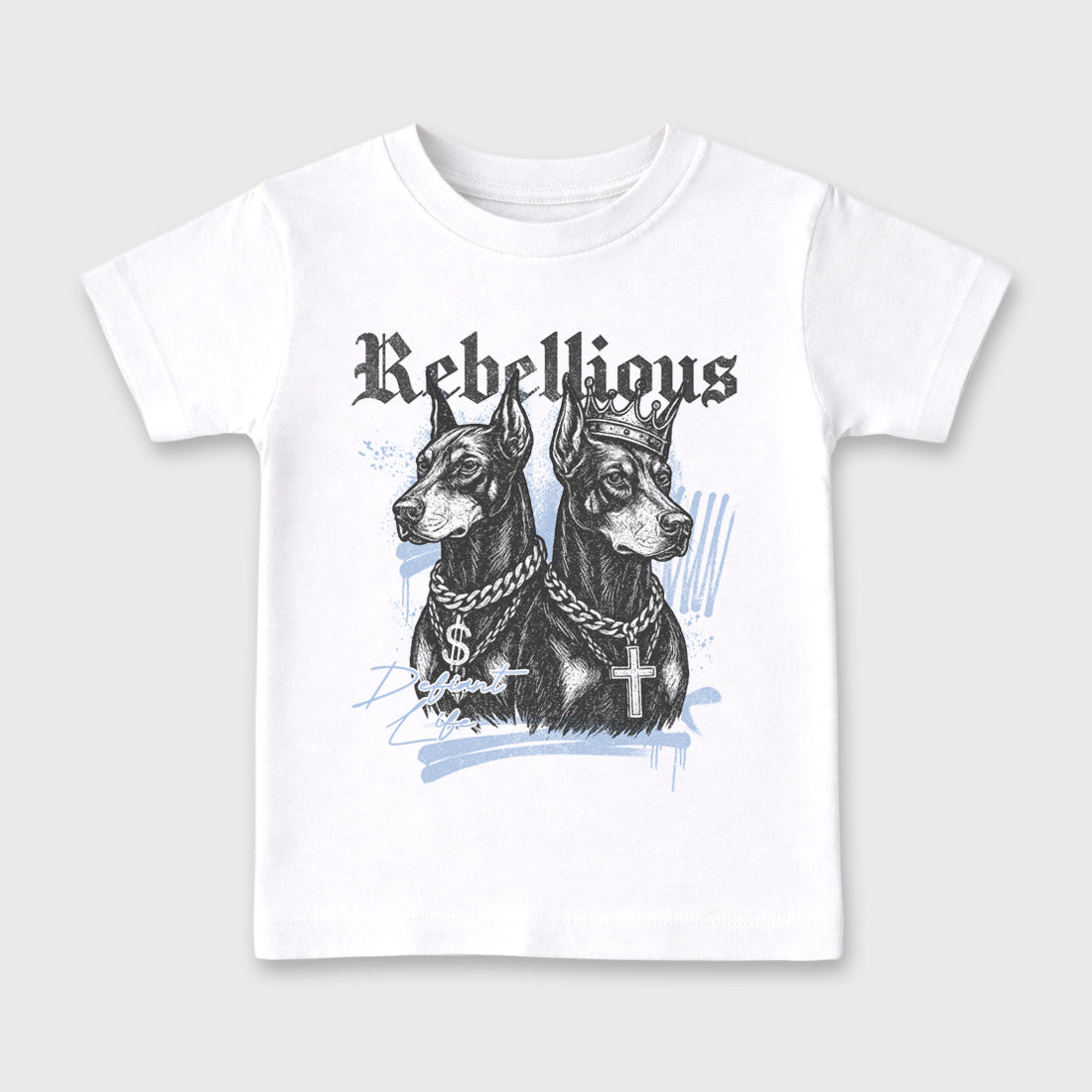 Sneaker match tees – Sneaker Tees To Match Air Jordan 5 Wolf Grey Shoes – Rebellious Kids T-Shirt White 2