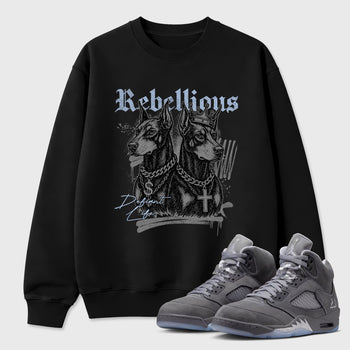 Sneaker match tees – Sneaker Tees To Match Air Jordan 5 Wolf Grey Shoes – Rebellious Tee Black 1
