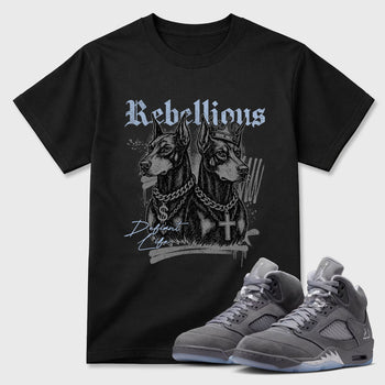 Sneaker match tees – Sneaker Tees To Match Air Jordan 5 Wolf Grey Shoes – Rebellious Tee Black 1