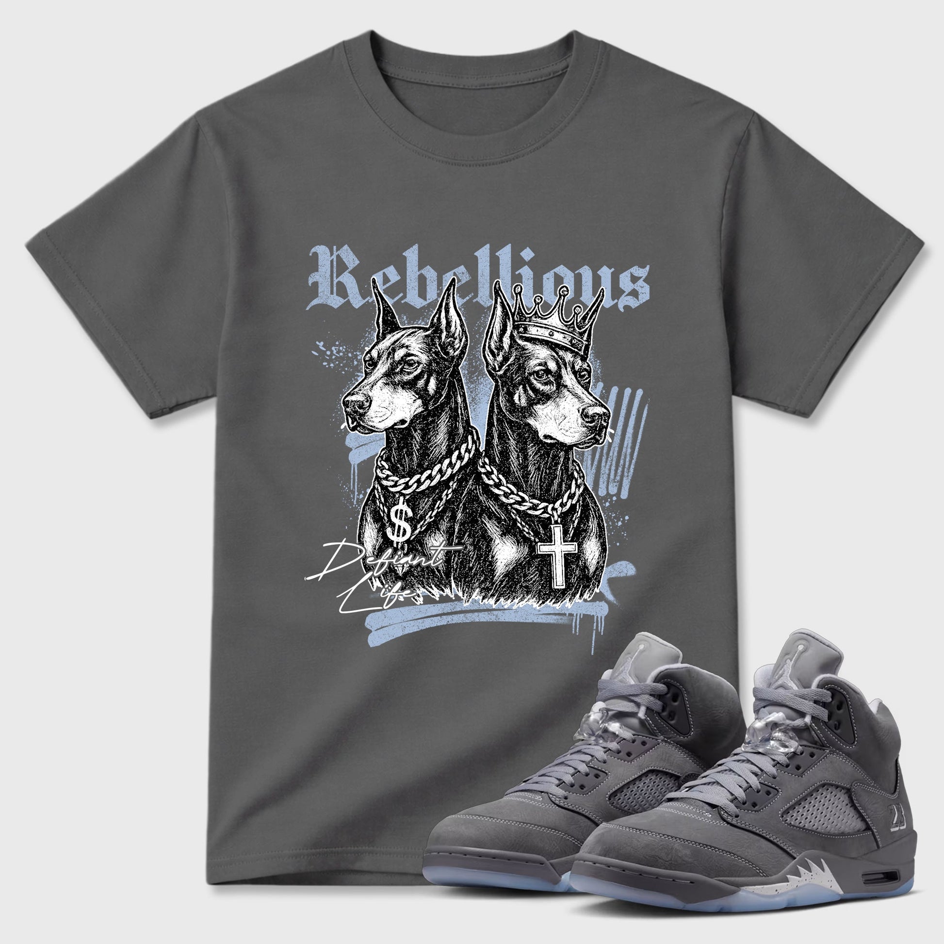 Sneaker match tees – Sneaker Tees To Match Air Jordan 5 Wolf Grey Shoes – Rebellious Tee Cool Grey 1
