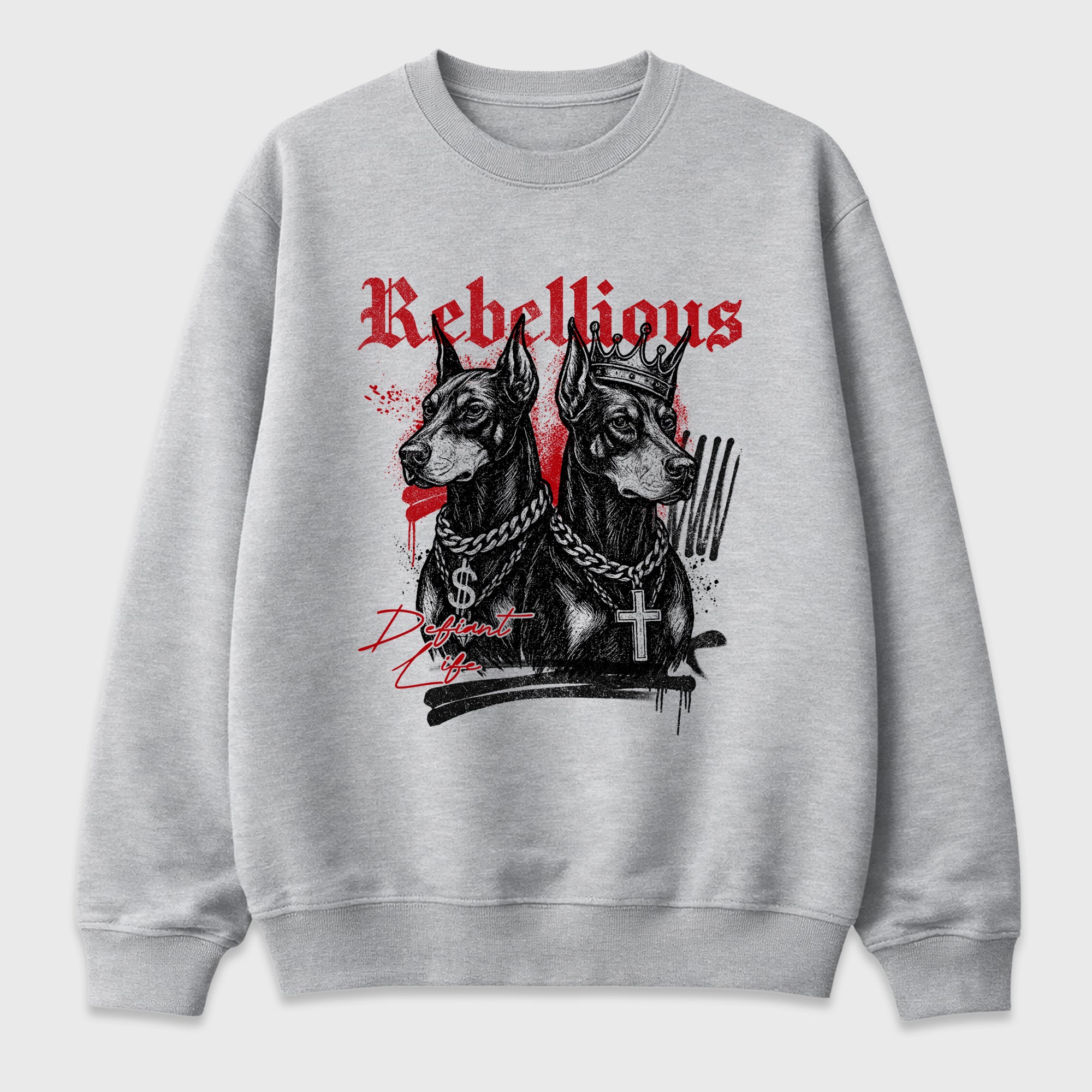 Rebellious Graphic T-Shirt featuring original streetwear artwork designed to match the Air Jordan 9 True Red. Heather Grey 2 Graphic Tee.