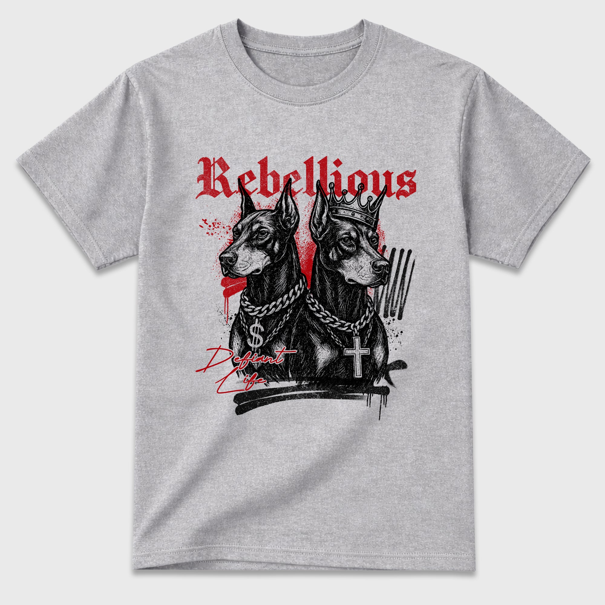 Rebellious Graphic T-Shirt featuring original streetwear artwork designed to match the Air Jordan 9 True Red. Heather Grey 2 Graphic T-Shirt.