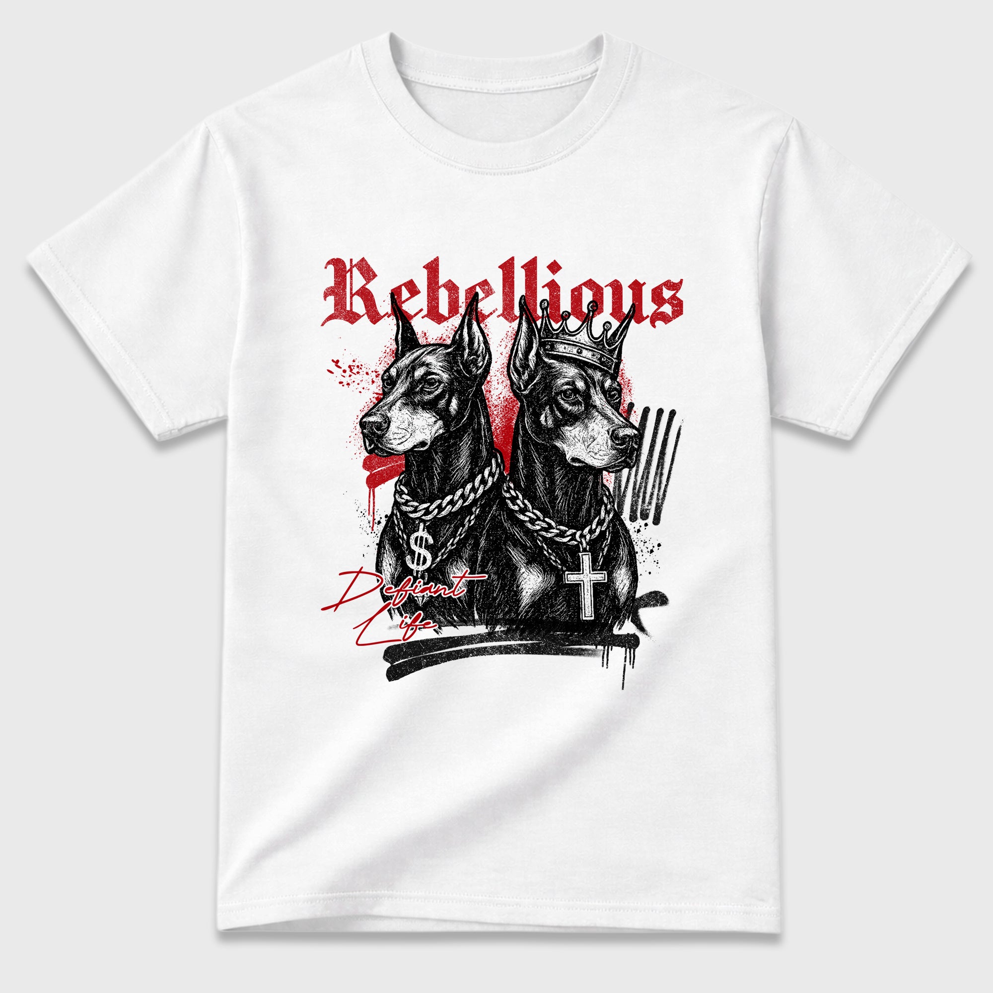 Rebellious Graphic T-Shirt featuring original streetwear artwork designed to match the Air Jordan 9 True Red. White 2 Graphic T-Shirt.