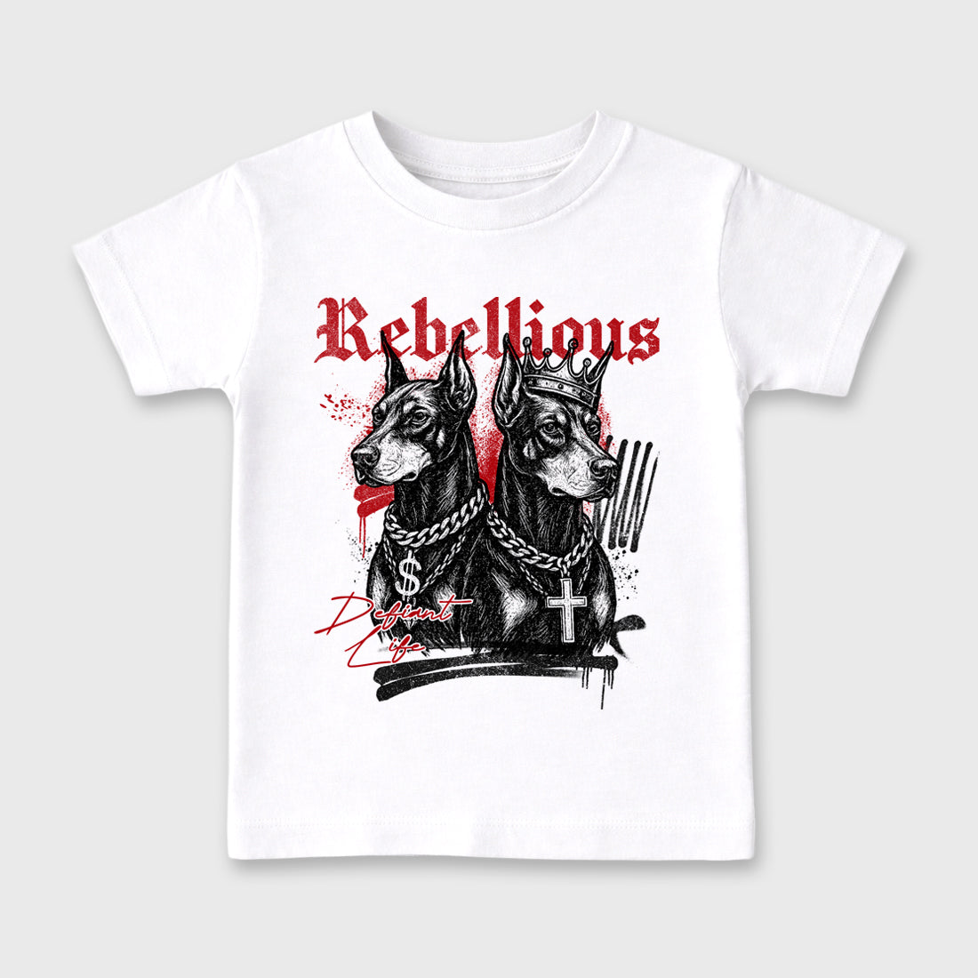 Rebellious Baby & Kids Graphic T-Shirt featuring original artwork designed to match the Air Jordan 9 True Red. White 2 Kids Graphic Tee.