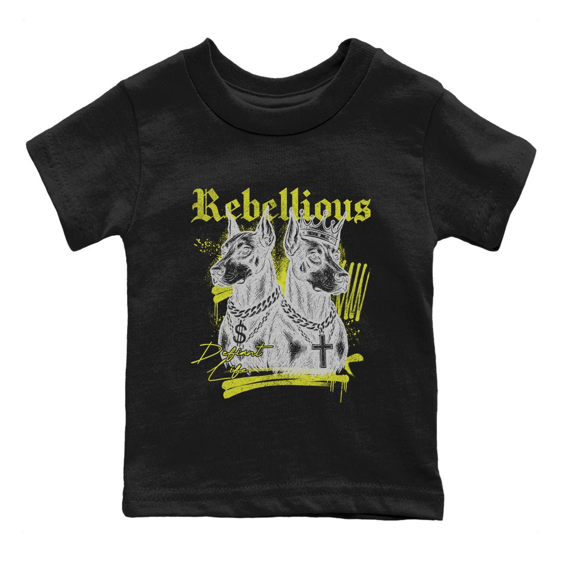 Rebellious baby and kids t-shirt crafted for little sneakerheads to shine with the Air Max 90 Cyber sneakers, displayed in Black 2.