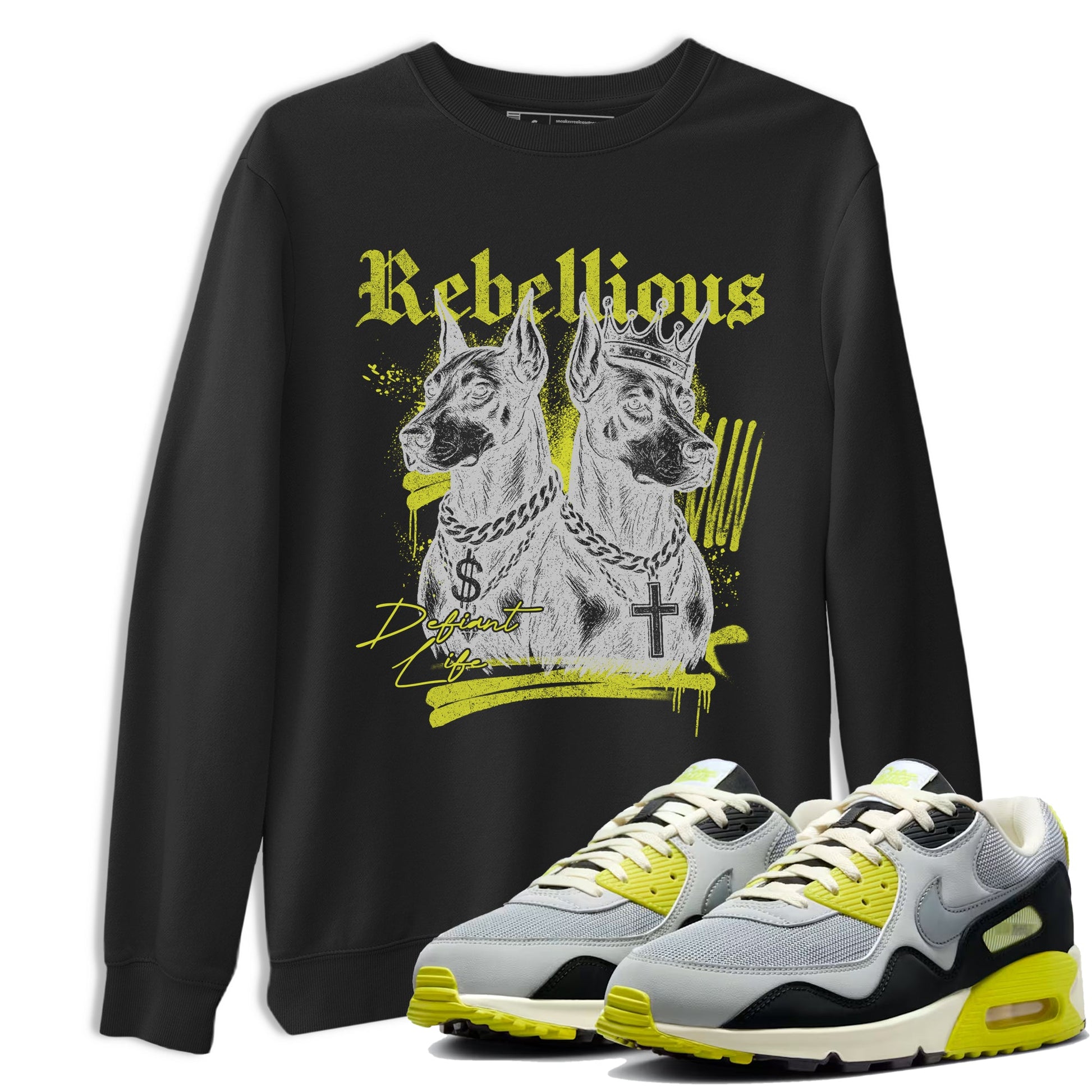 Rebellious sneaker match t-shirt styled to complete your fit with the Air Max 90 Cyber sneakers, shown in Black 1.