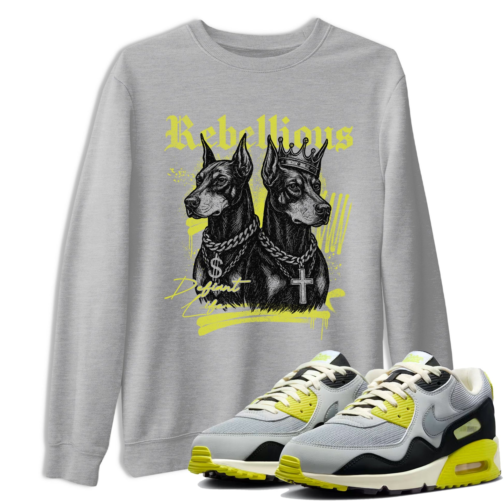 Rebellious sneaker match t-shirt styled to complete your fit with the Air Max 90 Cyber sneakers, shown in Heather Grey 1.