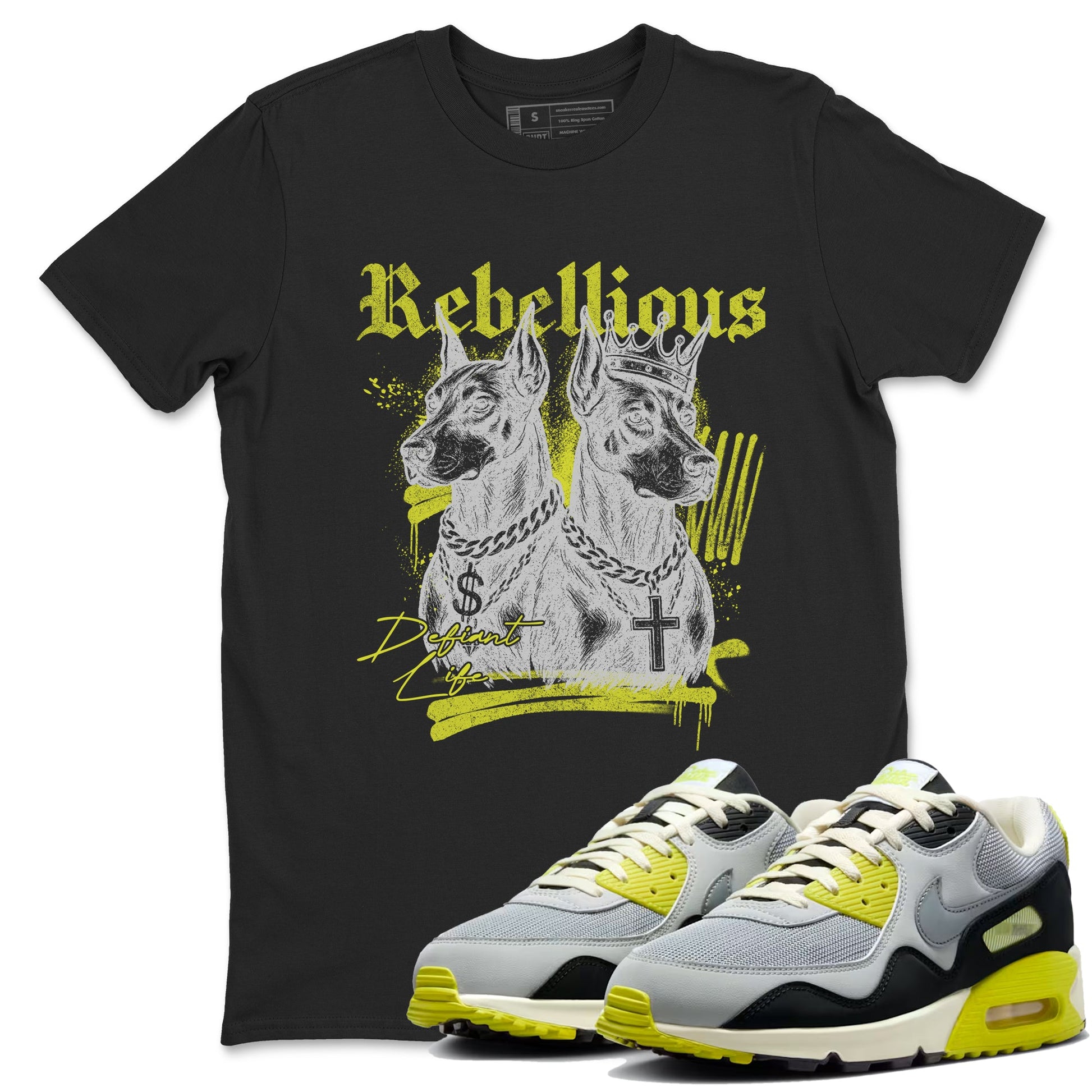 Rebellious sneaker match t-shirt styled to complete your fit with the Air Max 90 Cyber sneakers, shown in Black 1.