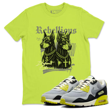 Rebellious sneaker match t-shirt styled to complete your fit with the Air Max 90 Cyber sneakers, shown in Safety Green 1.