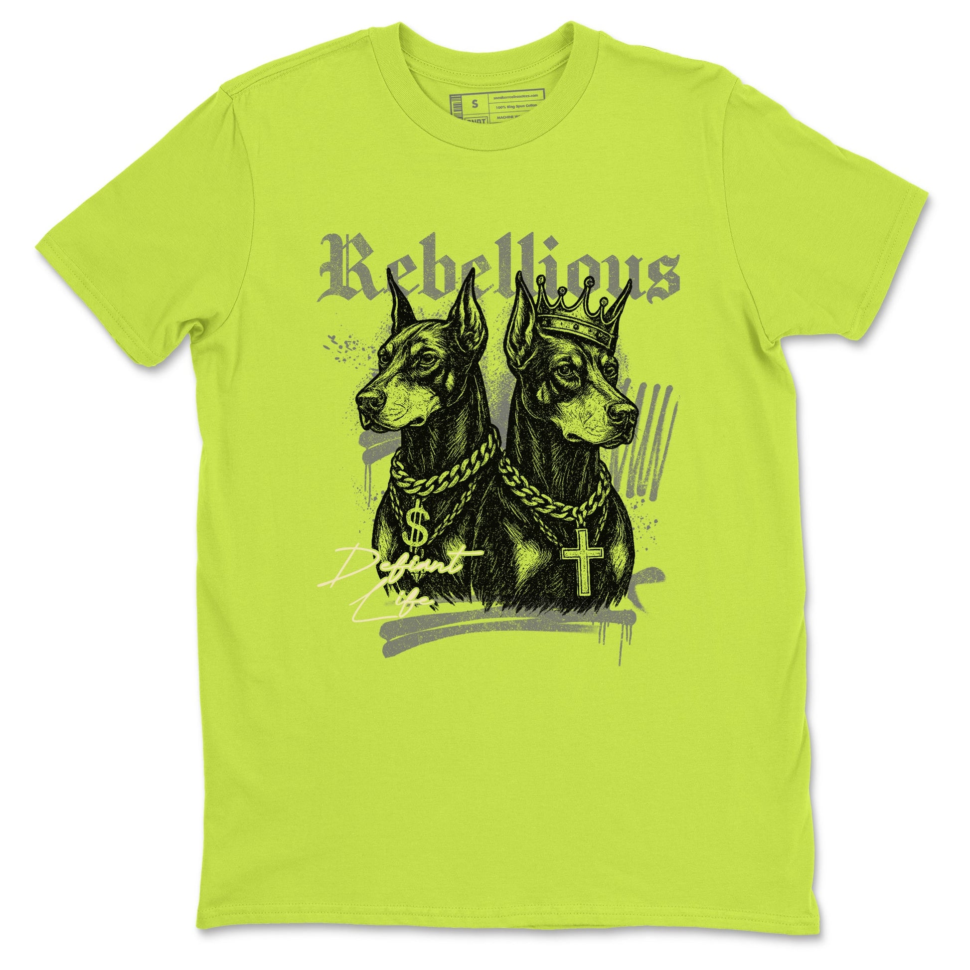 Rebellious sneaker match t-shirt styled to complete your fit with the Air Max 90 Cyber sneakers, shown in Safety Green 2.