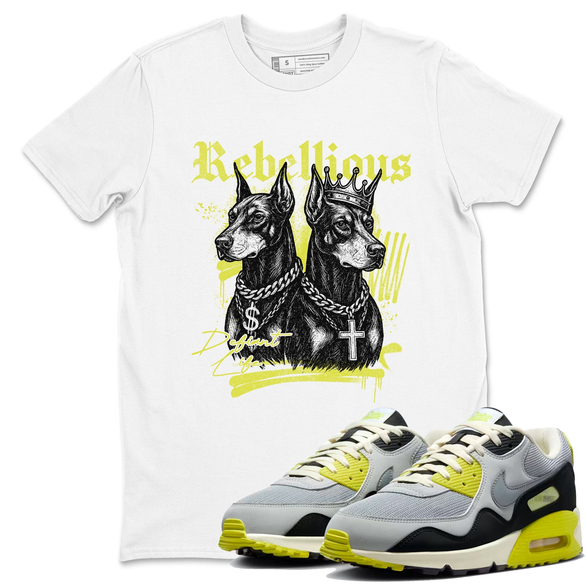 Rebellious sneaker match t-shirt styled to complete your fit with the Air Max 90 Cyber sneakers, shown in White 1.