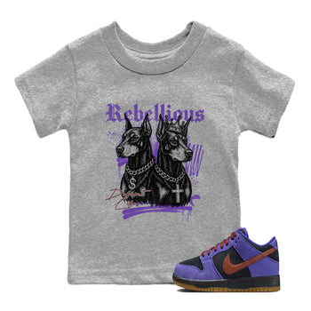 Sneaker match tees – Sneaker Threads To Match Dunk Low Persian Violet Shoes – Rebellious Kids T-Shirt Heather Grey 1