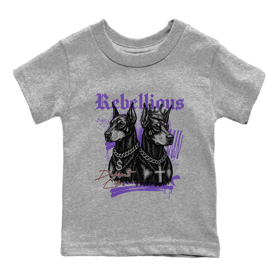 Sneaker match tees – Sneaker Threads To Match Dunk Low Persian Violet Shoes – Rebellious Kids T-Shirt Heather Grey 2