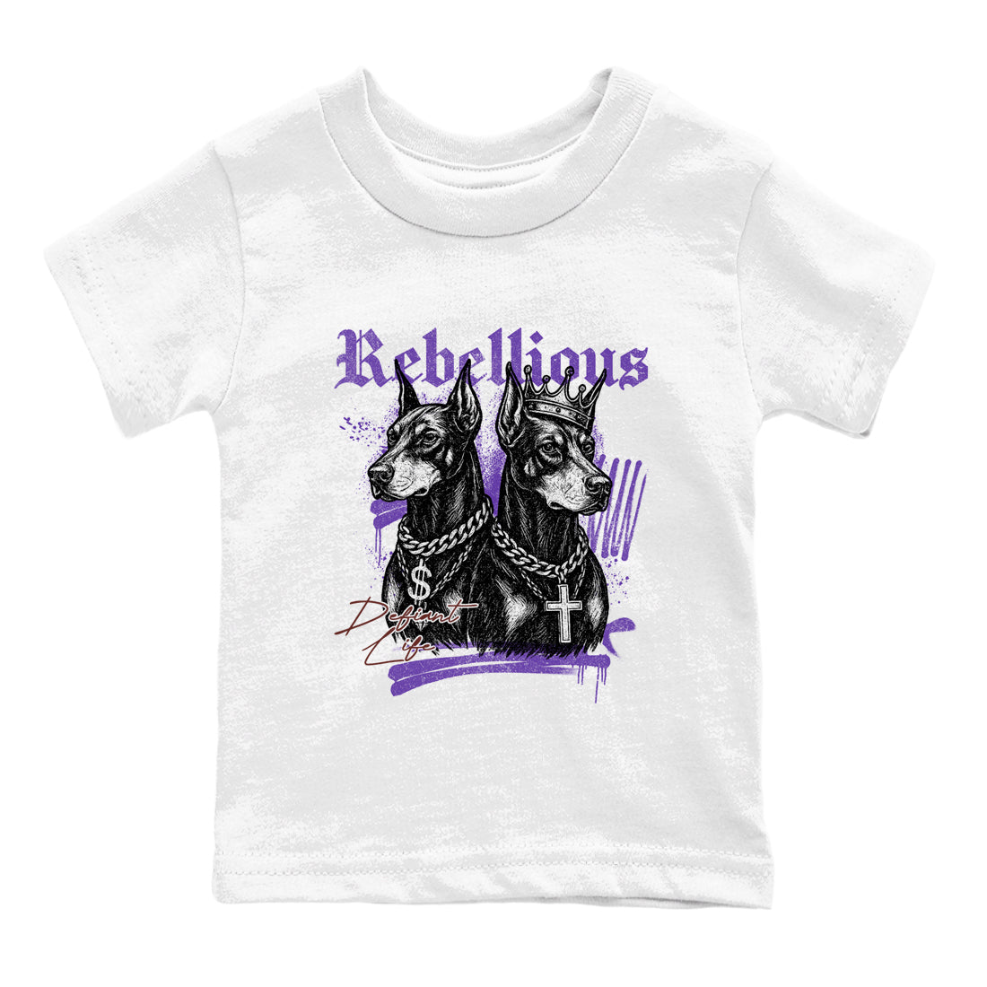 Sneaker match tees – Sneaker Threads To Match Dunk Low Persian Violet Shoes – Rebellious Kids T-Shirt White 2