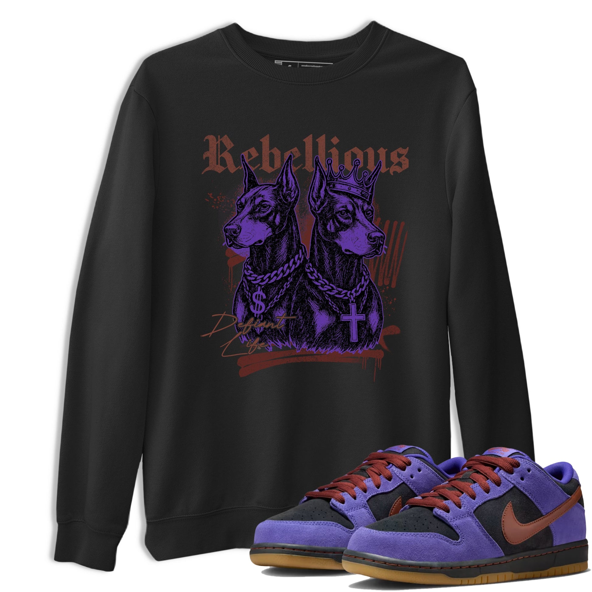 Sneaker match tees – Sneaker Threads To Match Dunk Low Persian Violet Shoes – Rebellious Tee Black 1