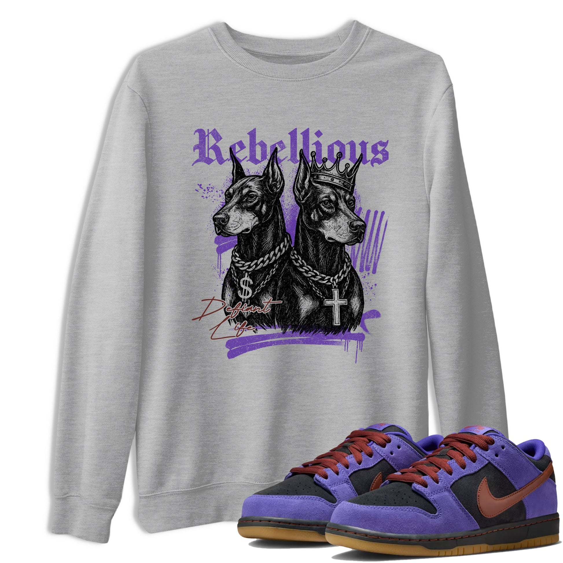 Sneaker match tees – Sneaker Threads To Match Dunk Low Persian Violet Shoes – Rebellious Tee Heather Grey 1