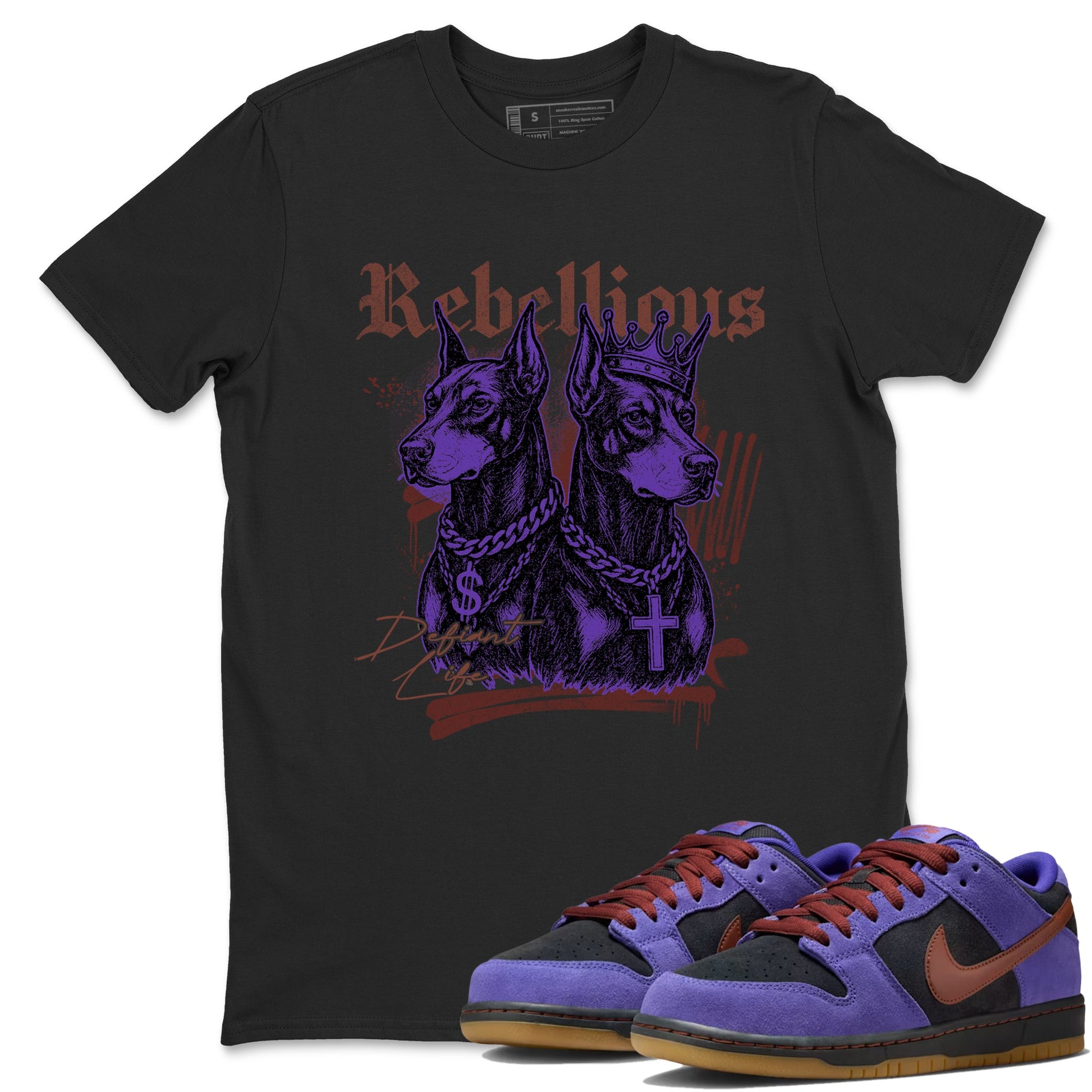 Sneaker match tees – Sneaker Threads To Match Dunk Low Persian Violet Shoes – Rebellious Tee Black 1
