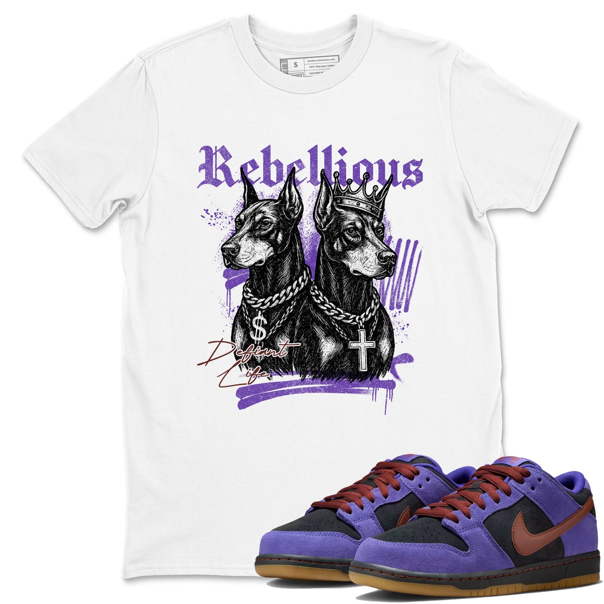 Sneaker match tees – Sneaker Threads To Match Dunk Low Persian Violet Shoes – Rebellious Tee White 1