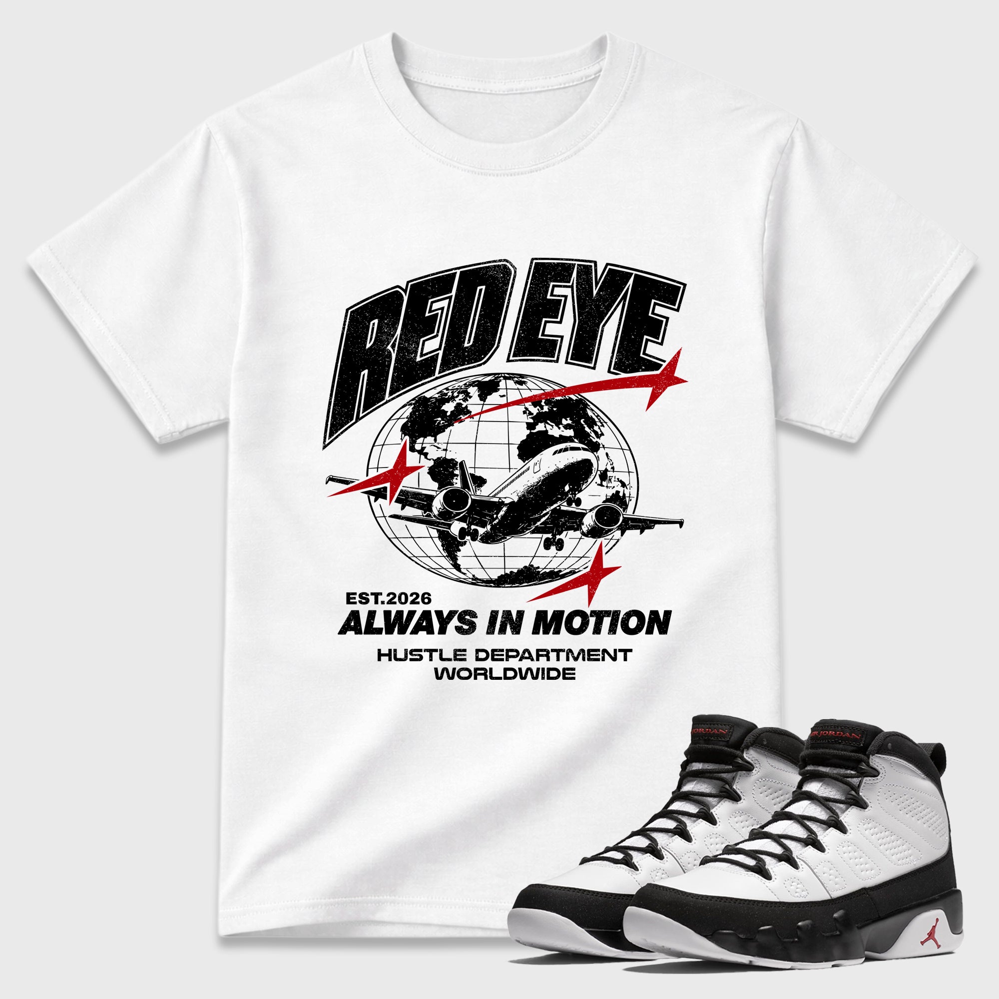 Red Eye Graphic T-Shirt featuring original streetwear artwork designed to match the Air Jordan 9 True Red. White 1 Graphic T-Shirt.