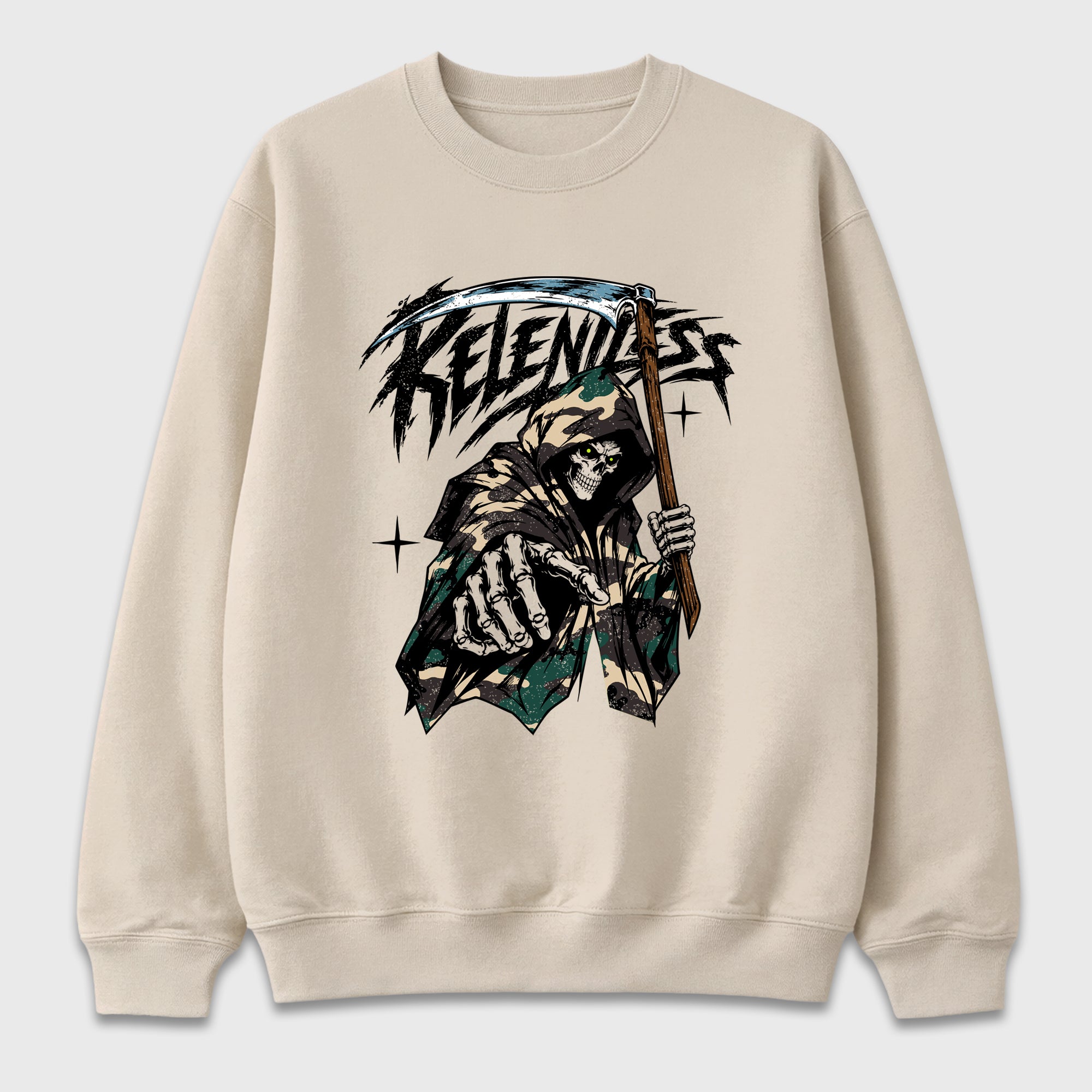 Relentless Graphic T-Shirt featuring original streetwear artwork designed to match the Air Foamposite Pro Green Camo. Natural 2 Graphic Tee.