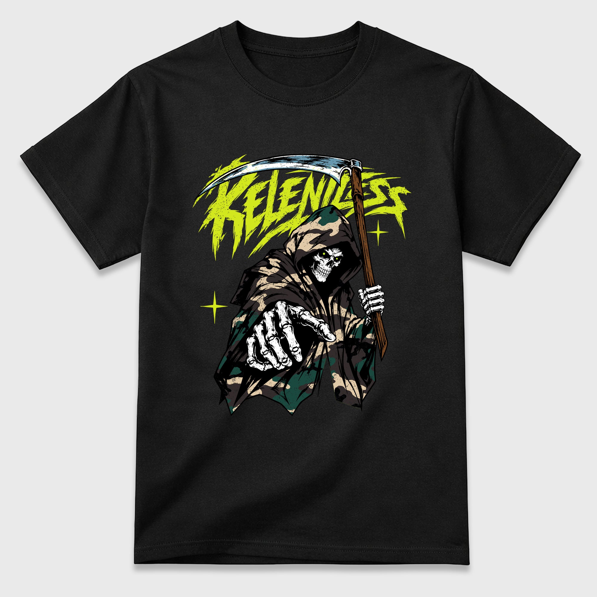 Relentless Graphic T-Shirt featuring original streetwear artwork designed to match the Air Foamposite Pro Green Camo. Black 2 Graphic T-Shirt.