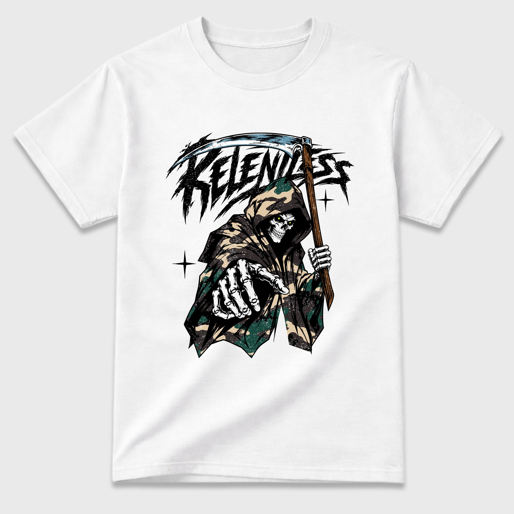 Relentless Graphic T-Shirt featuring original streetwear artwork designed to match the Air Foamposite Pro Green Camo. White 2 Graphic T-Shirt.