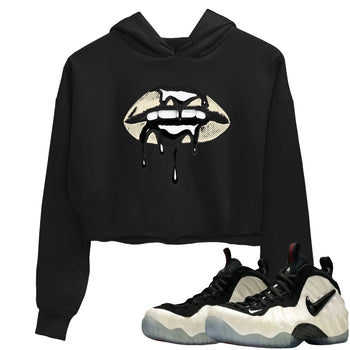 Sneaker Threads – Sneaker Tees To Match Air Foamposite One Pearl – Retro Dripping Lips Crop Tee Black 1. Perfect for Jordan releases 2025 colorways.