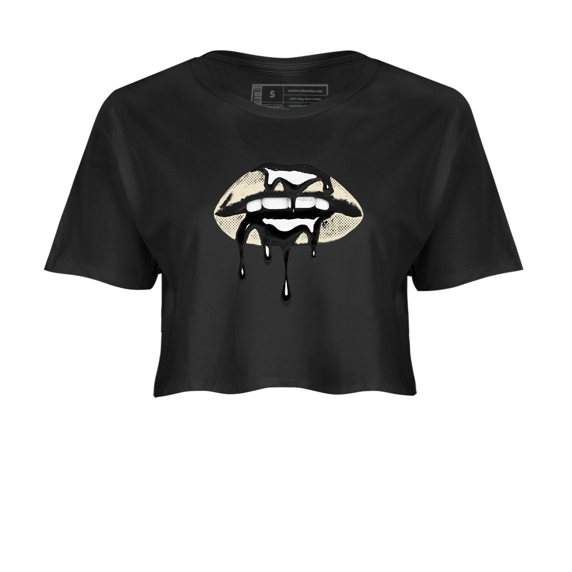 Sneaker Threads – Sneaker Tees To Match Air Foamposite One Pearl – Retro Dripping Lips Crop Tee Black 2. Perfect for Jordan releases 2025 colorways.