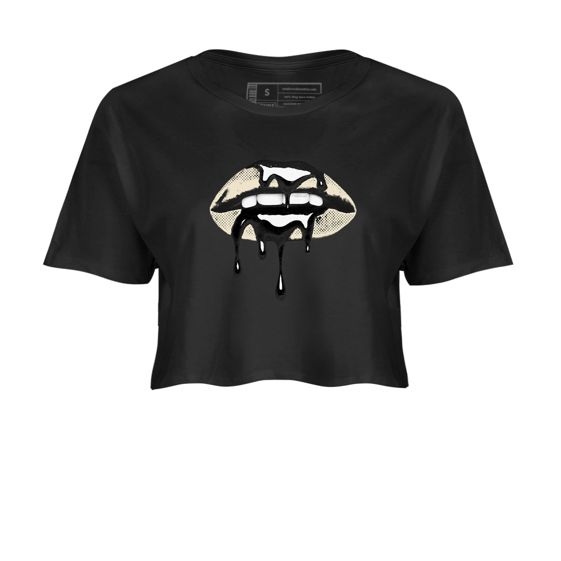 Sneaker Threads – Sneaker Tees To Match Air Foamposite One Pearl – Retro Dripping Lips Crop Tee Black 2. Perfect for Jordan releases 2025 colorways.