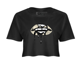 Sneaker Threads – Sneaker Tees To Match Air Foamposite One Pearl – Retro Dripping Lips Crop Tee Black 2. Perfect for Jordan releases 2025 colorways.