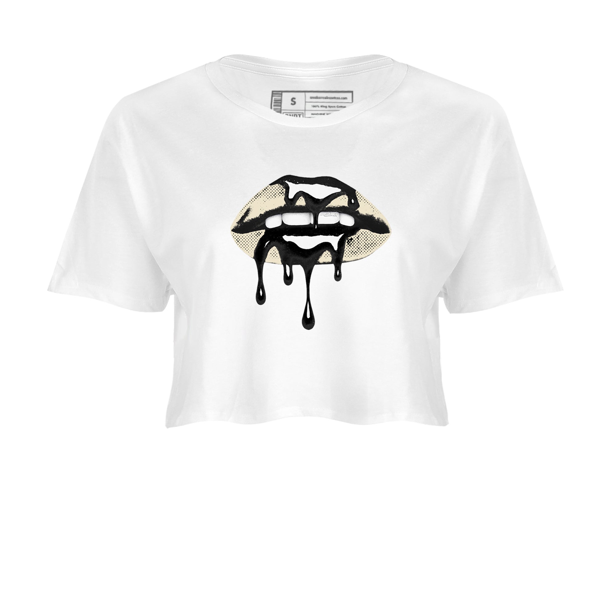 Sneaker Threads – Sneaker Tees To Match Air Foamposite One Pearl – Retro Dripping Lips Crop Tee White 2. Perfect for Jordan releases 2025 colorways.