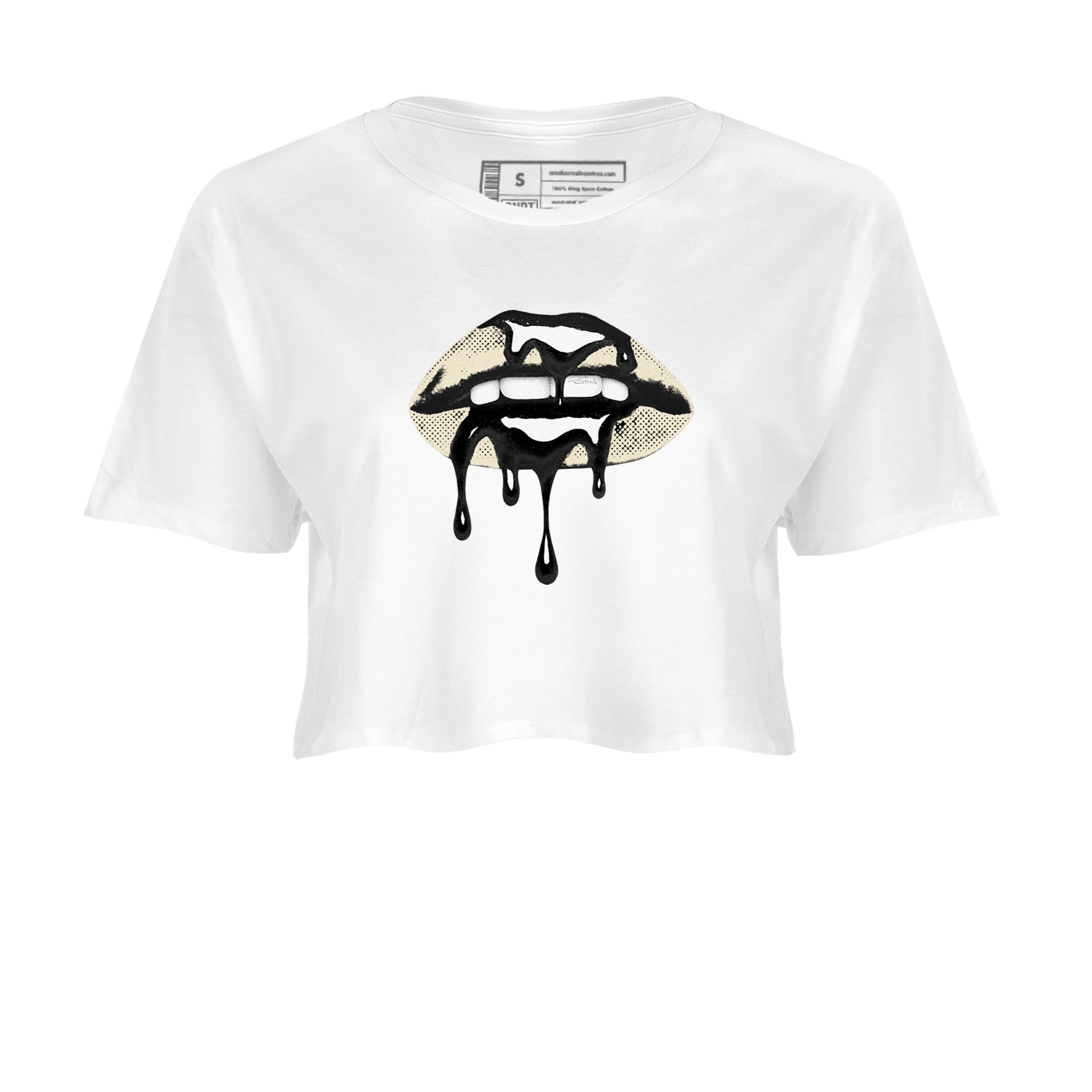 Sneaker Threads – Sneaker Tees To Match Air Foamposite One Pearl – Retro Dripping Lips Crop Tee White 2. Perfect for Jordan releases 2025 colorways.