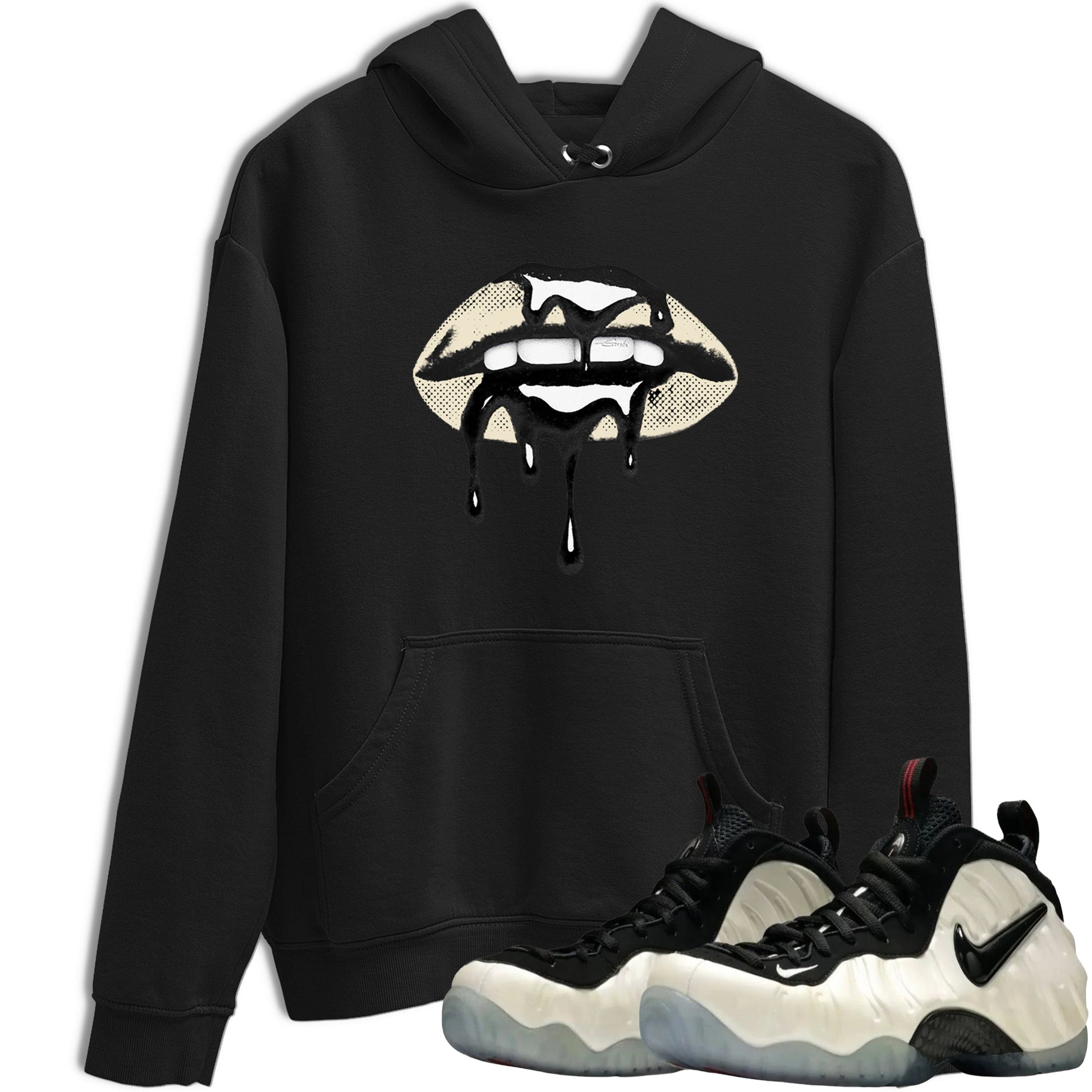 Sneaker Threads – Sneaker Tees To Match Air Foamposite One Pearl – Retro Dripping Lips Graphic Tee Black 1. Perfect for Jordan releases 2025 colorways.